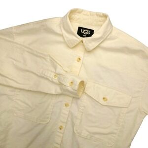 UGG Shirt Mens Small Yellow Cotton Button Up Long Sleeve Utility Pockets Casual